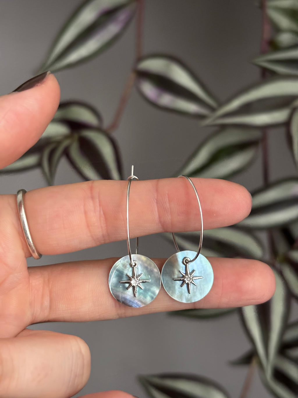 Iridescent star hoops