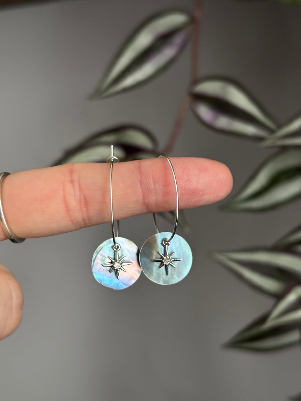 Iridescent star hoops