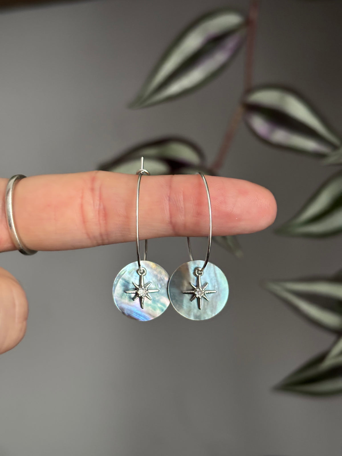 Iridescent star hoops