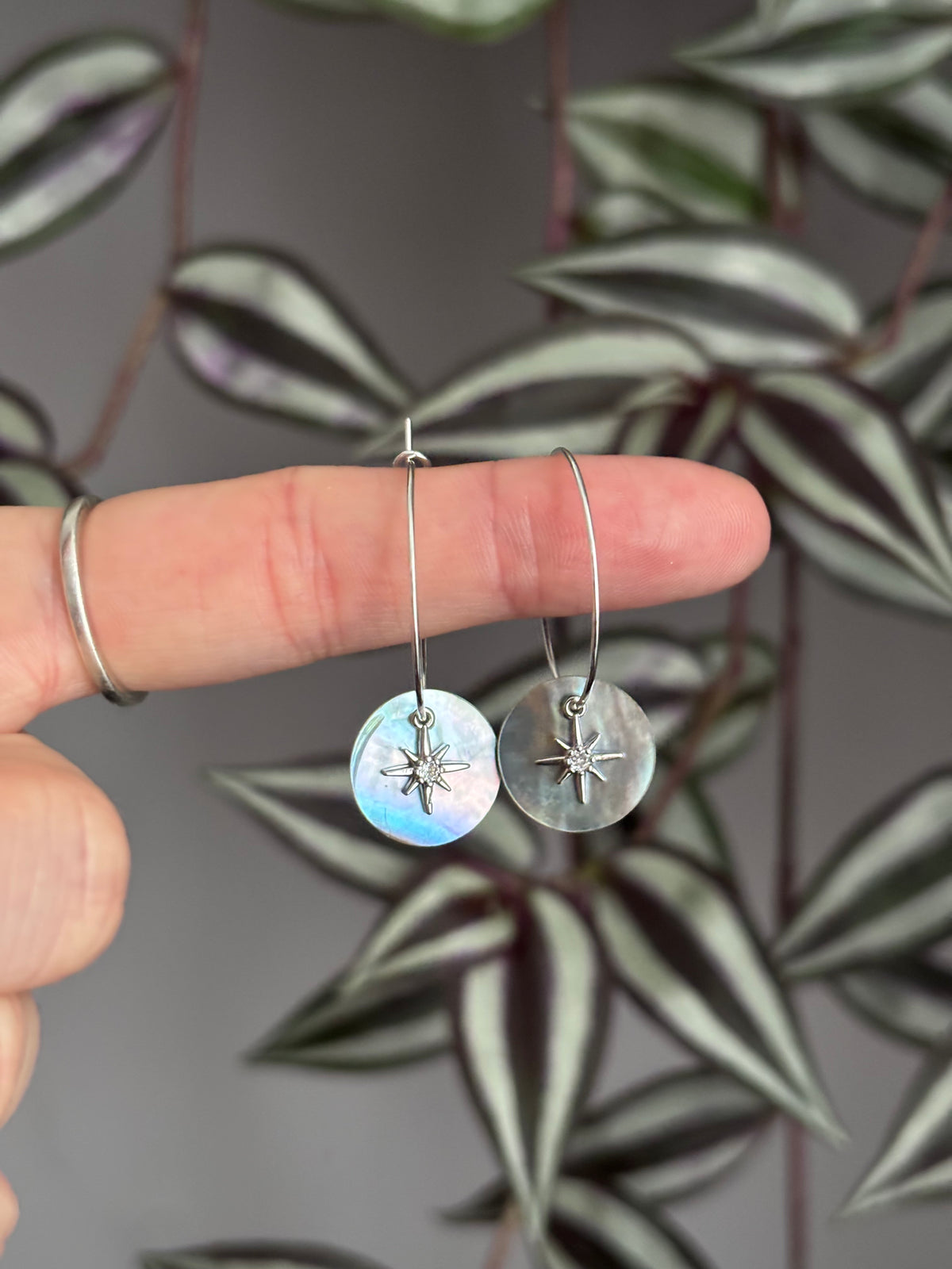 Iridescent star hoops
