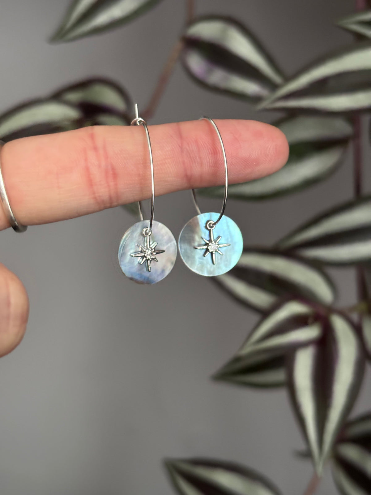 Iridescent star hoops
