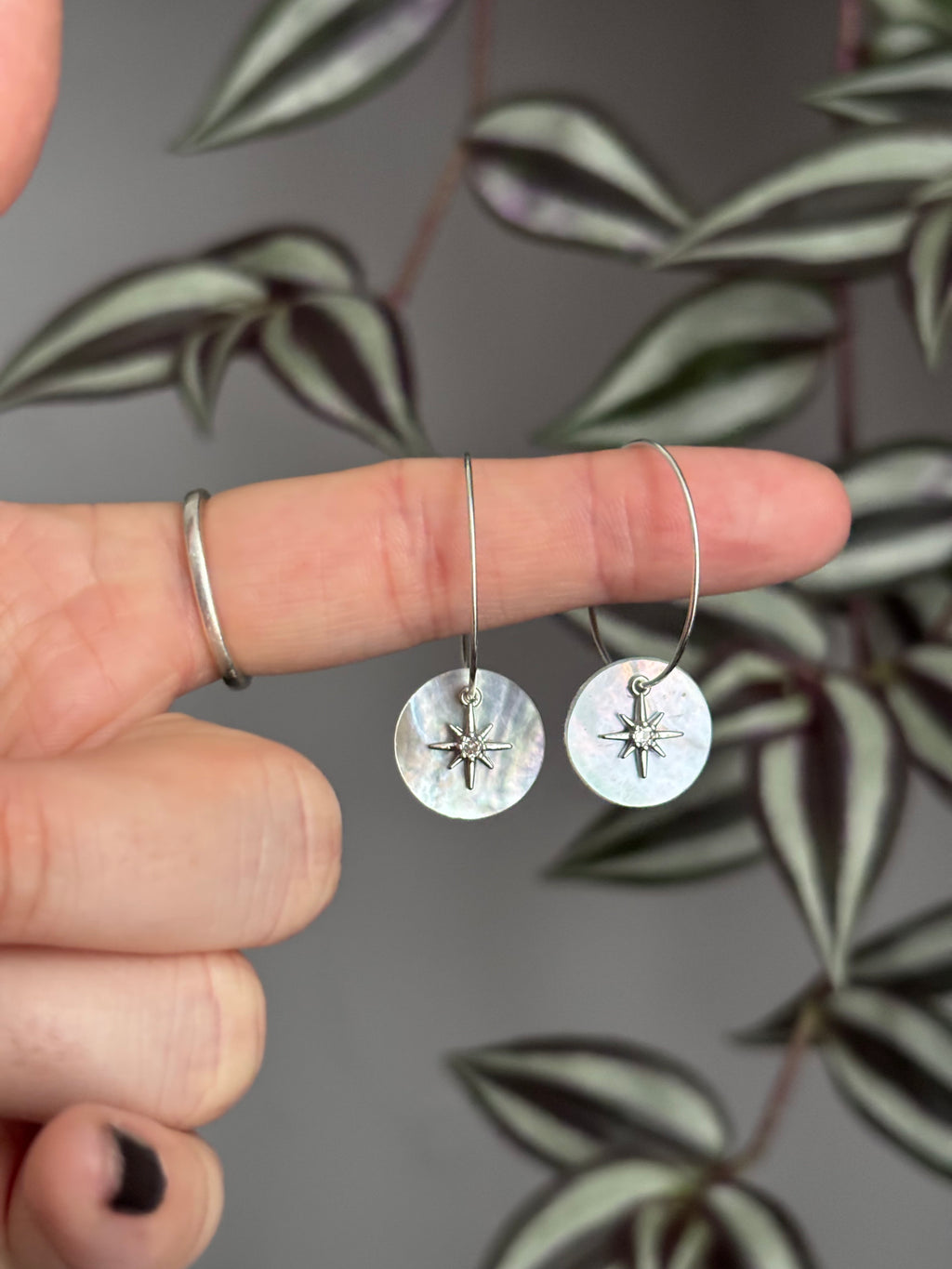 Iridescent star hoops