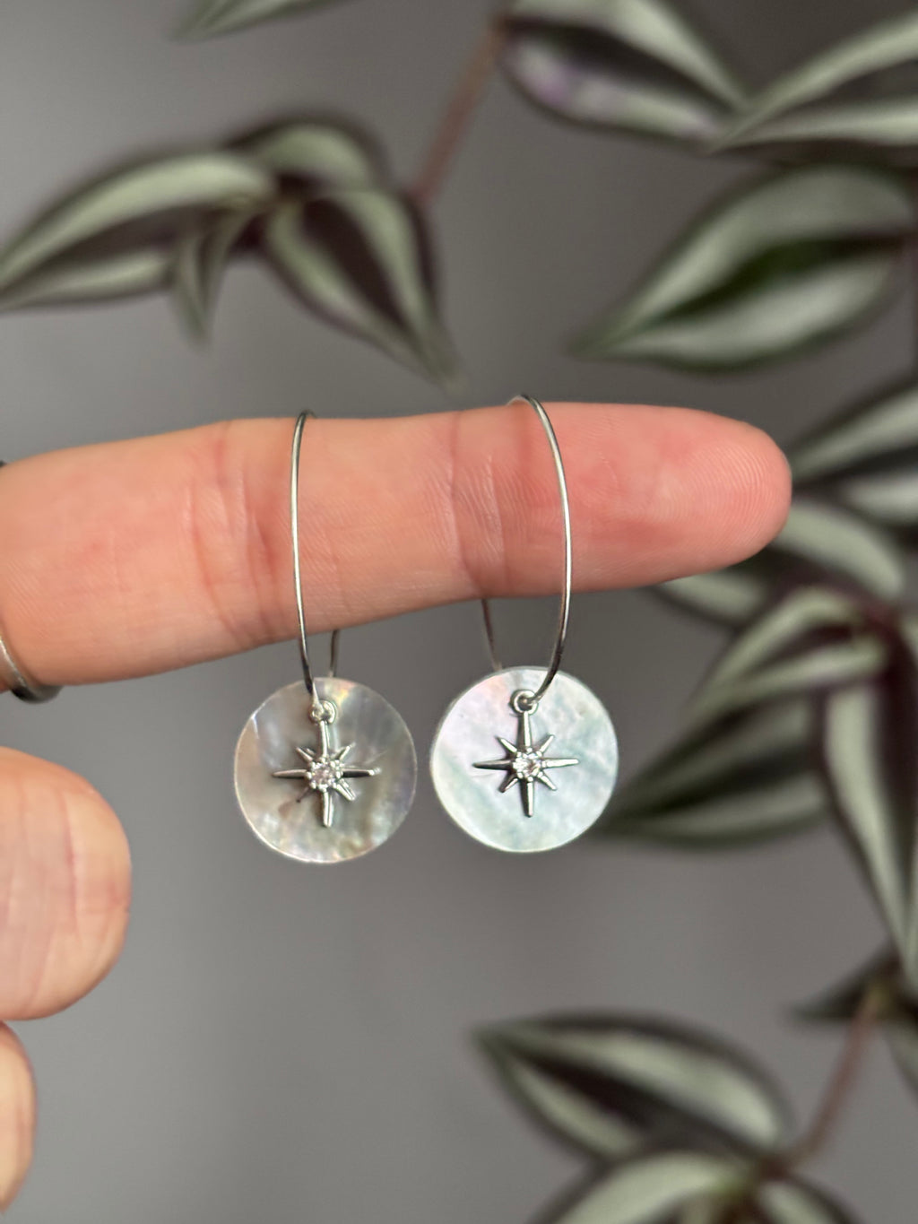 Iridescent star hoops